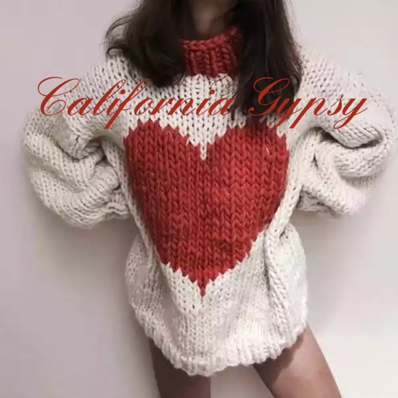 Oversized Knit Heart Chunky Sweater - Picture 2 of 8
